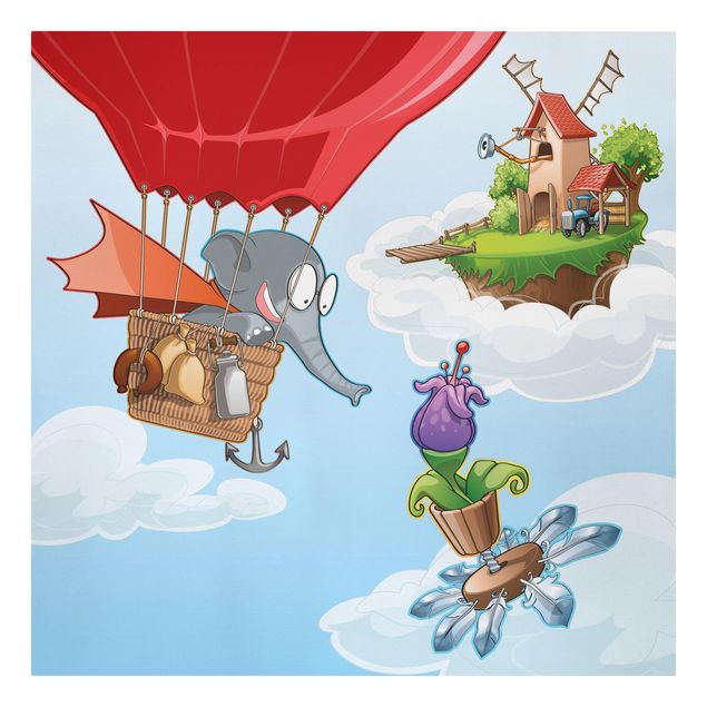Obrazy na płótnie zwierzęta Flying Farm Elephant in the Clouds (Latająca farma - słoń w chmurach)