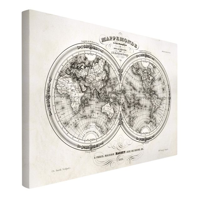 Obrazy retro Francuska mapa półkul z 1848 r.