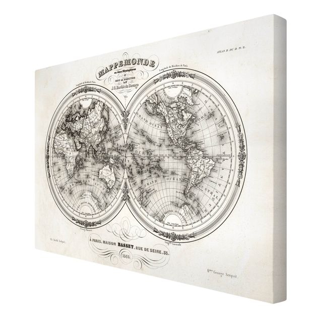 Sbraz mapa swiata Francuska mapa półkul z 1848 r.