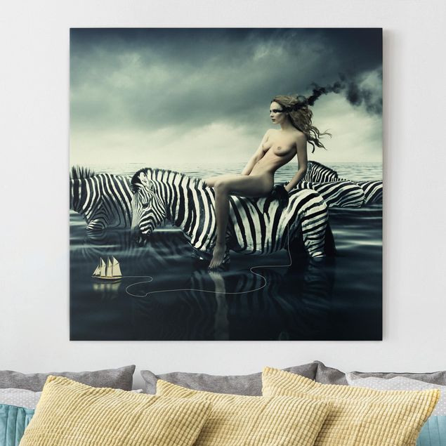 Nowoczesne obrazy do salonu Kobieta naga z zebrami