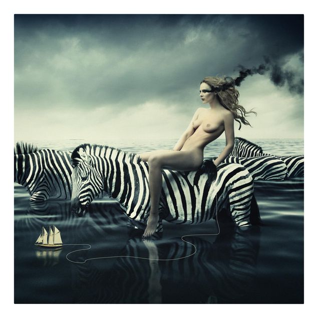 Obrazy portret Kobieta naga z zebrami