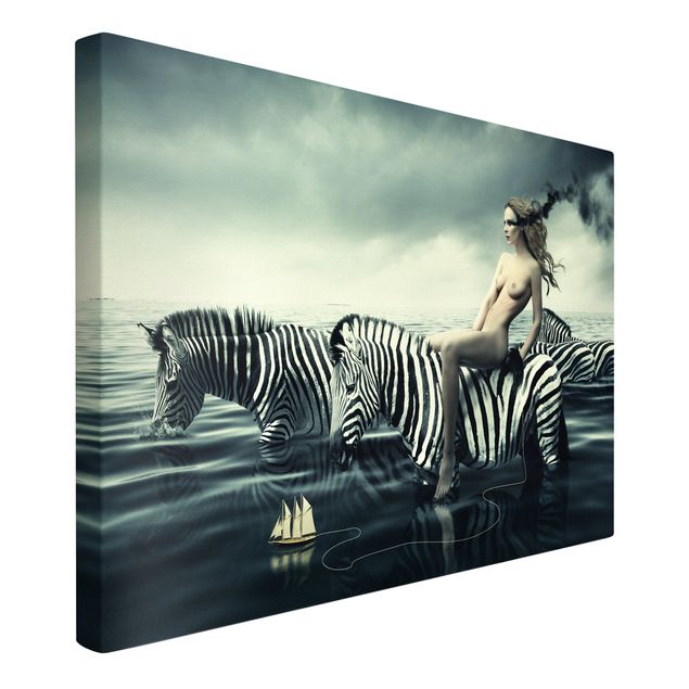 Obrazy ze zwierzętami Kobieta naga z zebrami