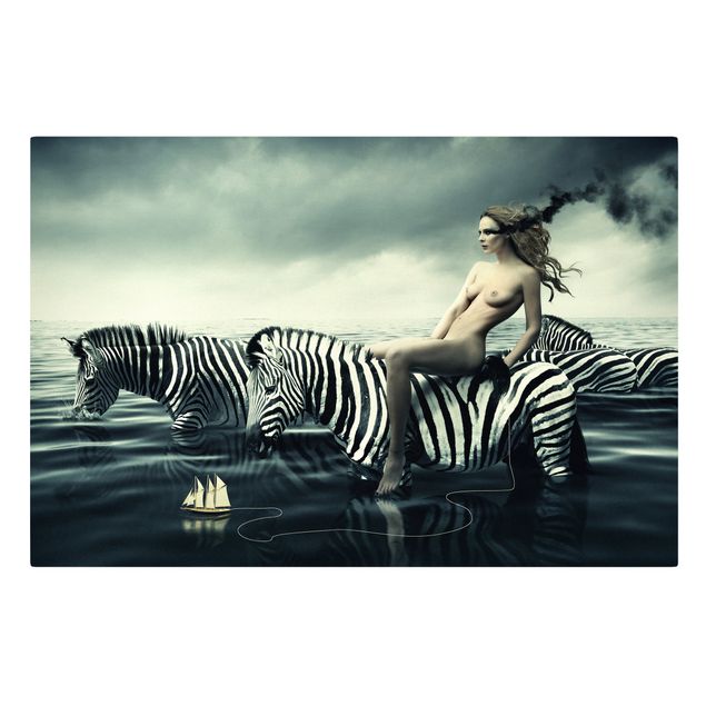 Obrazy portret Kobieta naga z zebrami