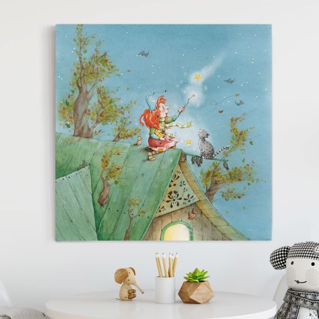 Obrazy nowoczesny Frida, mała leśna czarownica - Frida i kot Pumpernikiel uwalniają gwiazdy