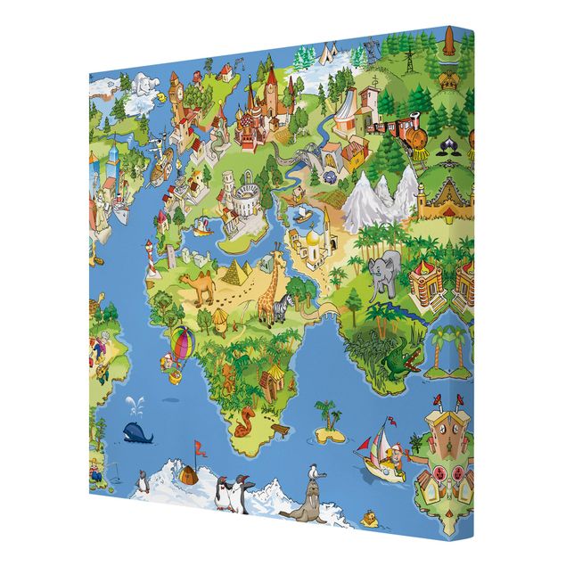 Obrazy drukowane na płótnie Wielka i śmieszna mapa świata