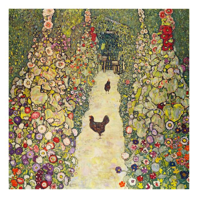 Żółty obraz Gustav Klimt - Ścieżka ogrodowa z kurczakami
