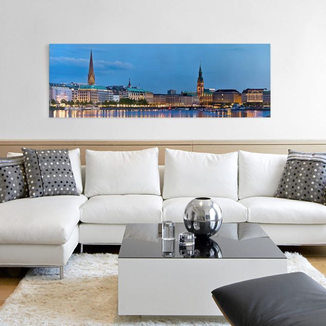 Obrazy do salonu nowoczesne panorama Hamburga