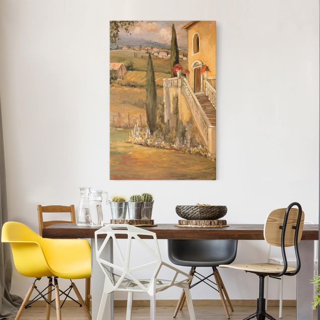 Obrazy do salonu nowoczesne Krajobraz włoski - schody do domu