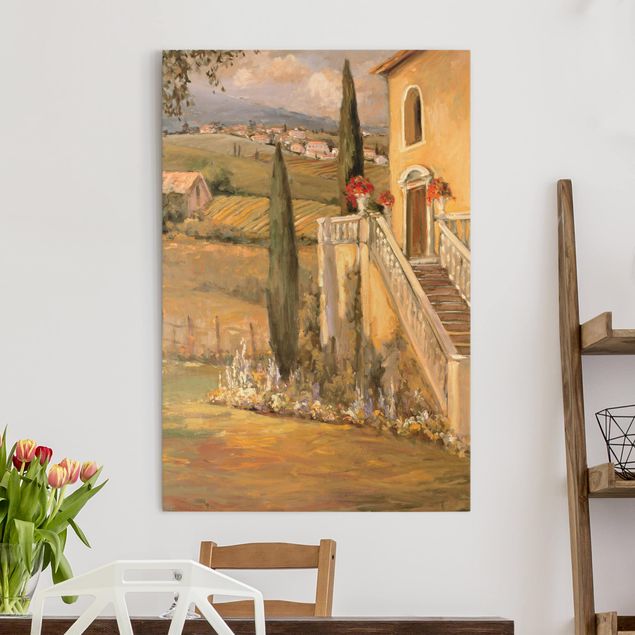 Dekoracja do kuchni Krajobraz włoski - schody do domu