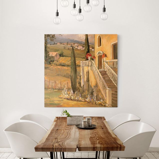 Obrazy do salonu nowoczesne Krajobraz włoski - schody do domu