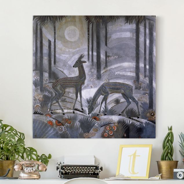 Nowoczesne obrazy do salonu Jean Dunand - Dwa jelenie w lesie