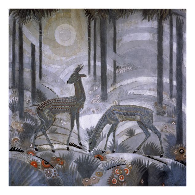 Artystyczne obrazy Jean Dunand - Dwa jelenie w lesie