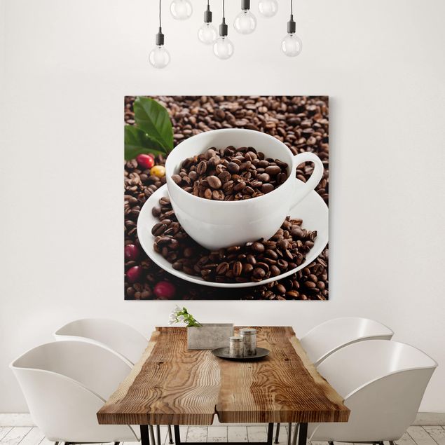 Obrazy nowoczesny Filiżanka do kawy z palonymi ziarnami kawy