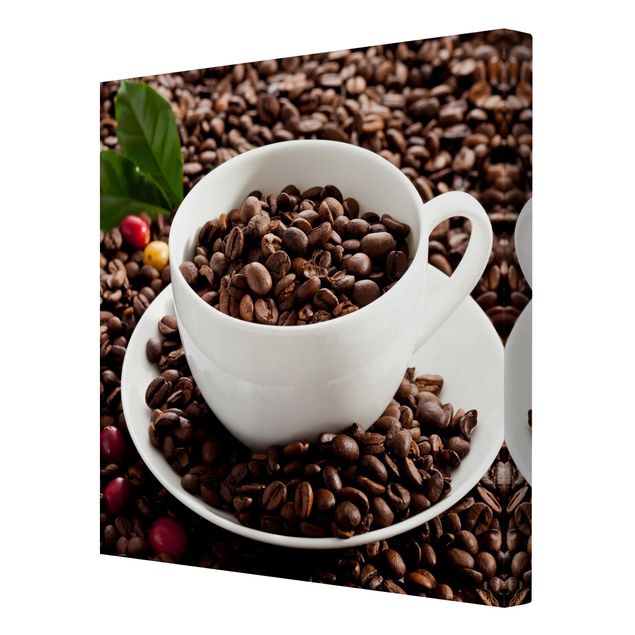 Obrazy na płótnie Filiżanka do kawy z palonymi ziarnami kawy