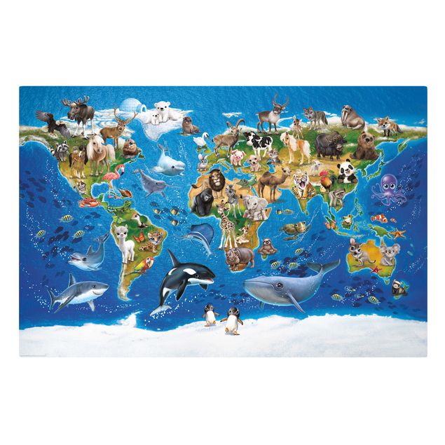Obraz kolorowy Animal Club International - Mapa świata ze zwierzętami