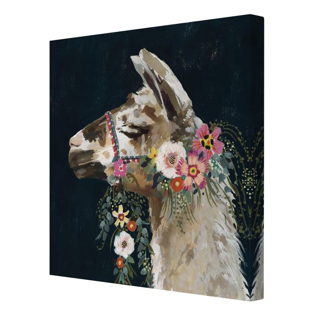Obrazy na płótnie zwierzęta Lama z dekoracją kwiatową II