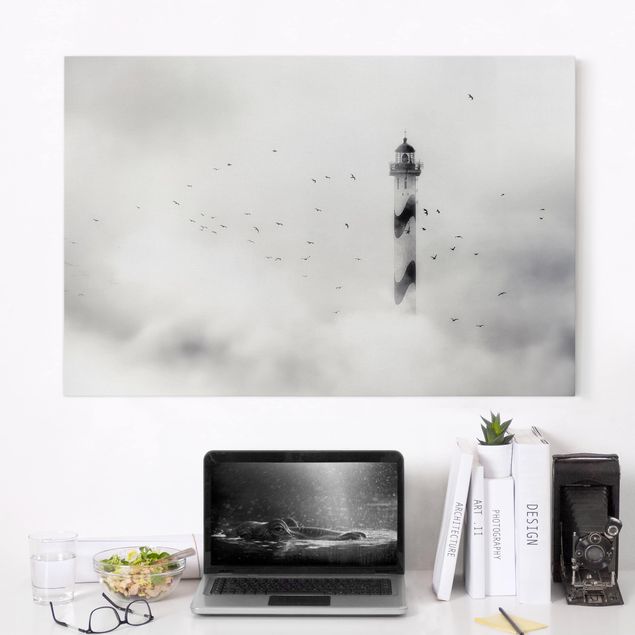 Obrazy do salonu nowoczesne Latarnia morska we mgle