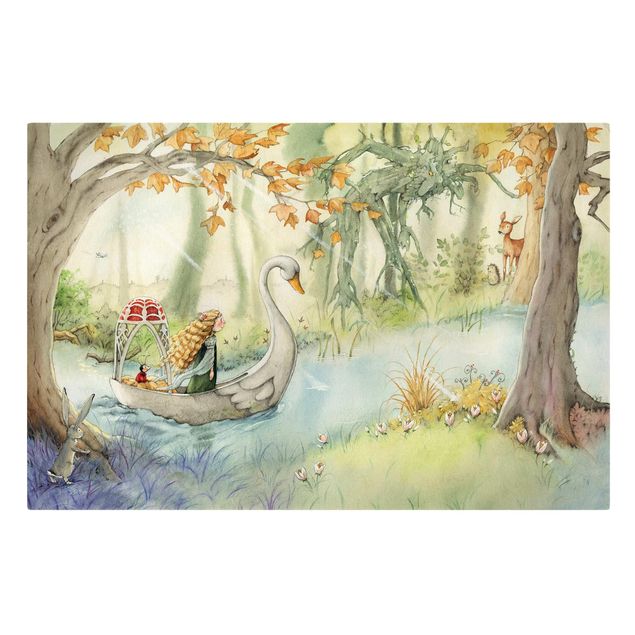 Obraz na płótnie - Lilia, mała księżniczka elfów - W łódce po łabędziu