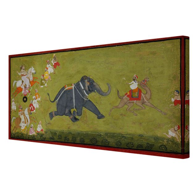 Zielony obraz Indie - Maharadża Jagat Singh goni uciekającego słonia