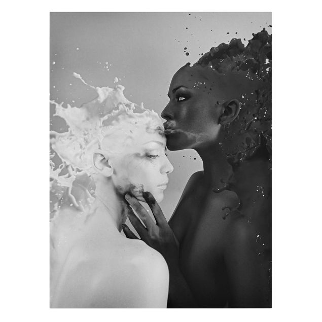 Obrazy kawa Mleko i kawa pocałunek czarno-biały