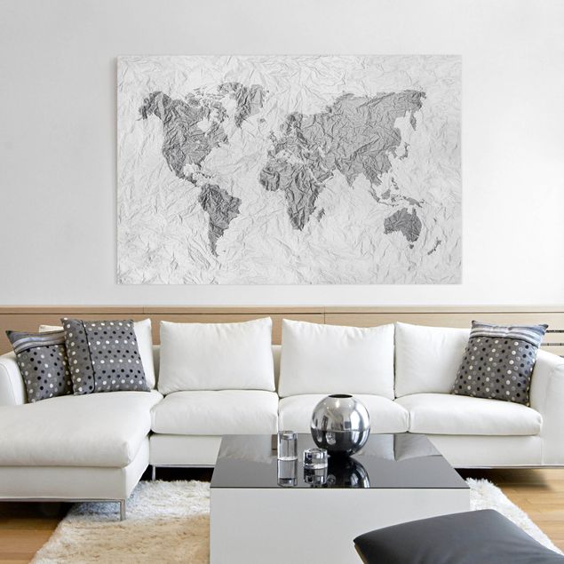 Obrazy nowoczesne Papierowa mapa świata biała szara