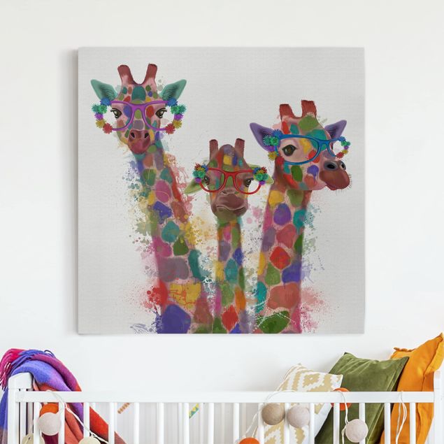 Obrazy nowoczesne Rainbow Splash Żyrafa Trio