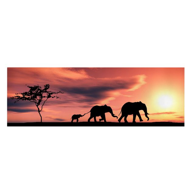 Obrazy ze zwierzętami Rodzina słoni w Sawannie