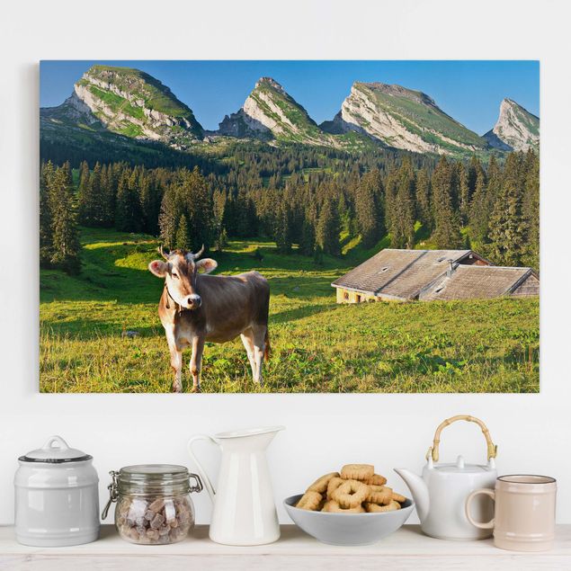 Dekoracja do kuchni Szwajcarska łąka alpejska z krową