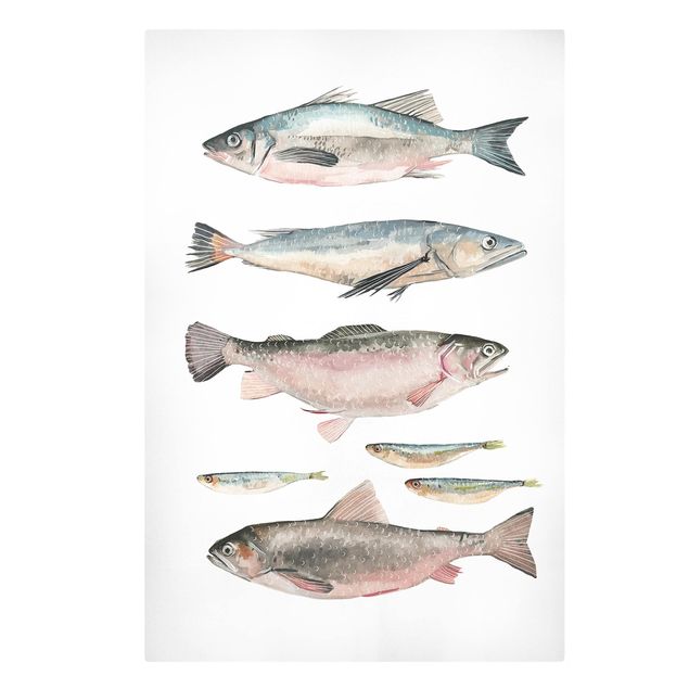 Obrazy na płótnie zwierzęta Siedem rybek w akwareli I