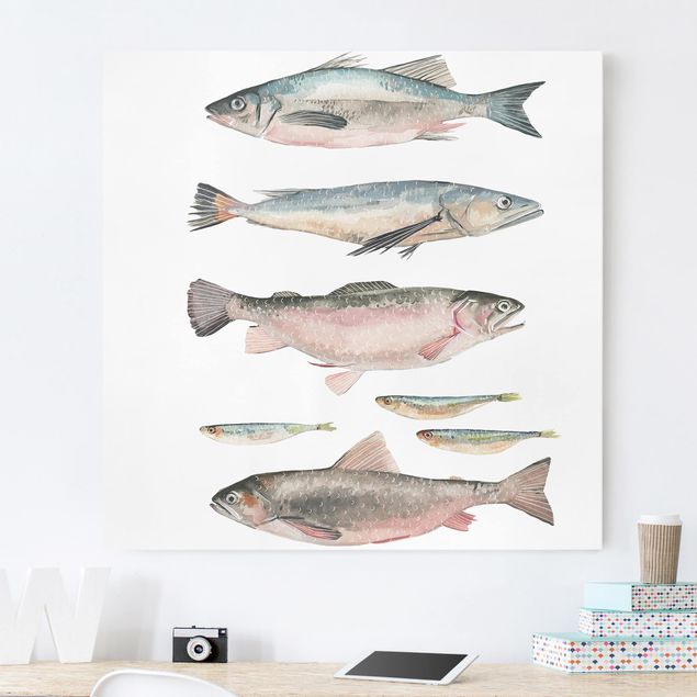 Obrazy nowoczesne Siedem rybek w akwareli I