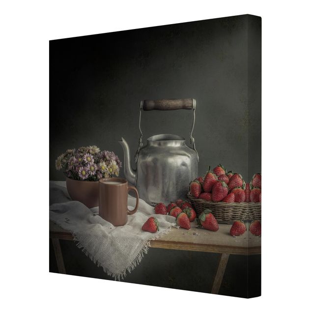 Obrazy drukowane na płótnie Nieruchome życie z truskawkami
