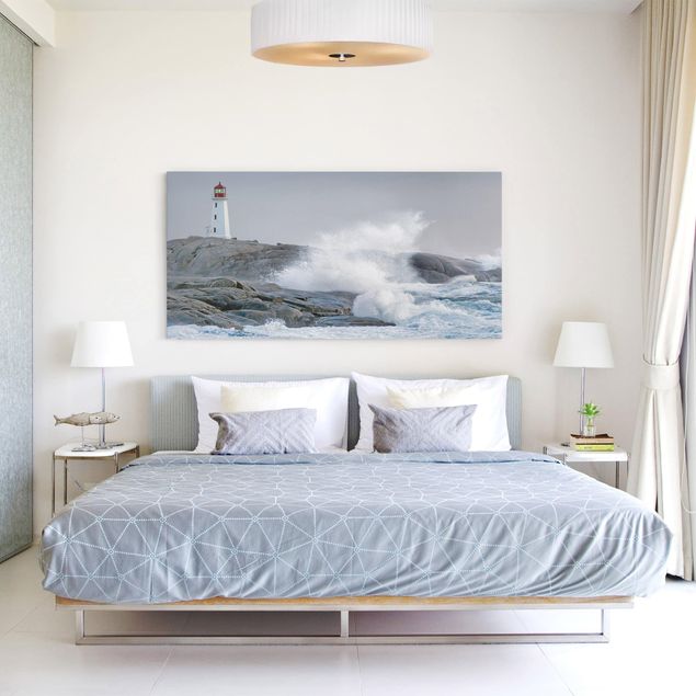 Obrazy nowoczesne Fale sztormowe przy latarni morskiej