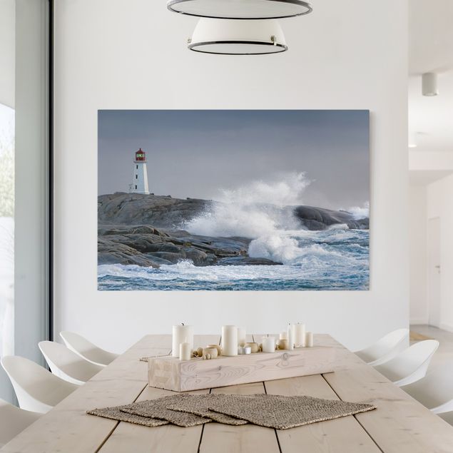 Obrazy do salonu Fale sztormowe przy latarni morskiej