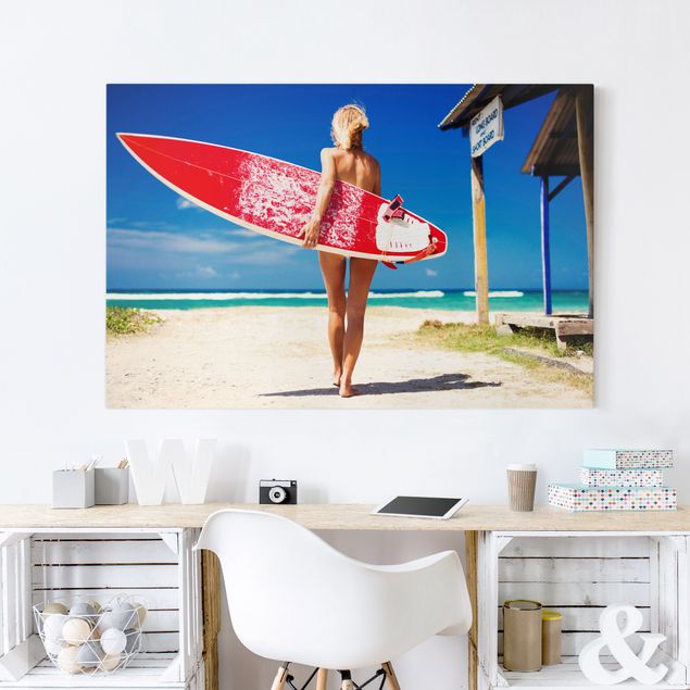 Obrazy do salonu nowoczesne Dziewczyna-surferka