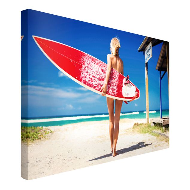 Obrazy z morzem Dziewczyna-surferka