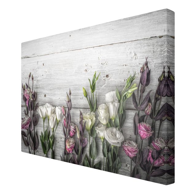 Obrazy kwiatowe Tulipanowa róża Shabby Wood Look
