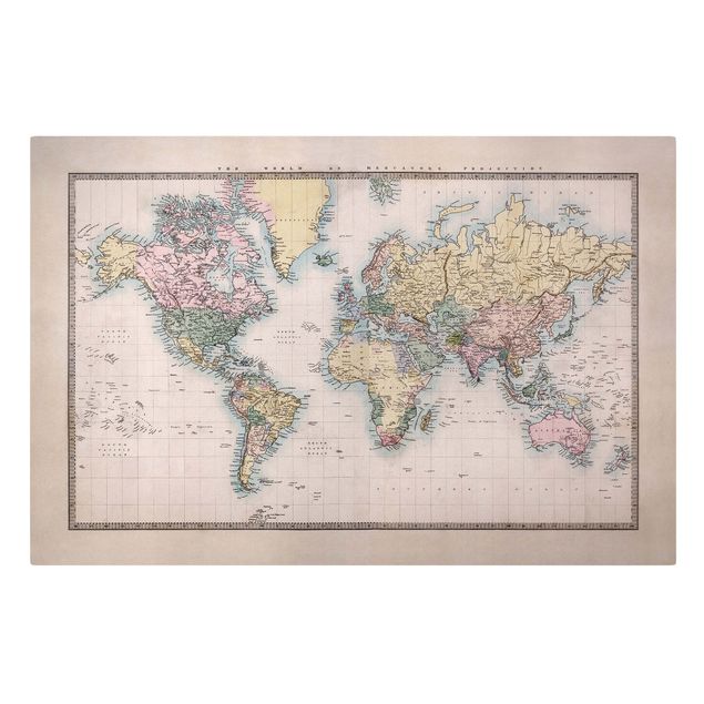 Retro obrazy Dawna mapa świata, ok. 1850 r.