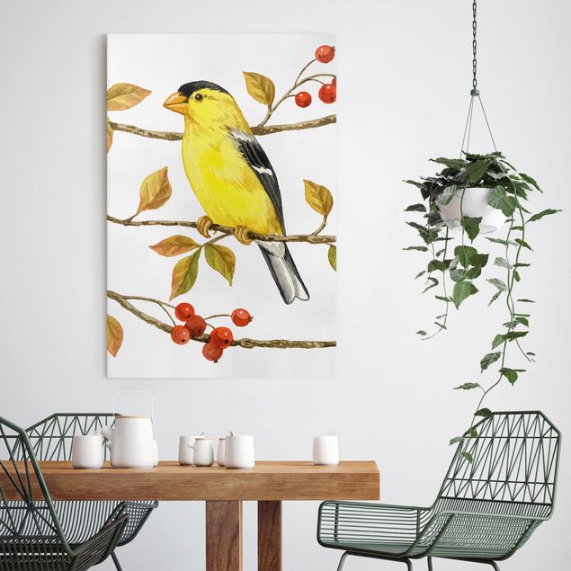 Obrazy nowoczesny Ptaki i jagody - Złotogłów
