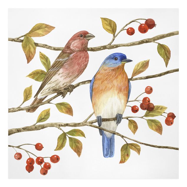 Obraz vintage Ptaki i jagody - Ptaki niebieskie