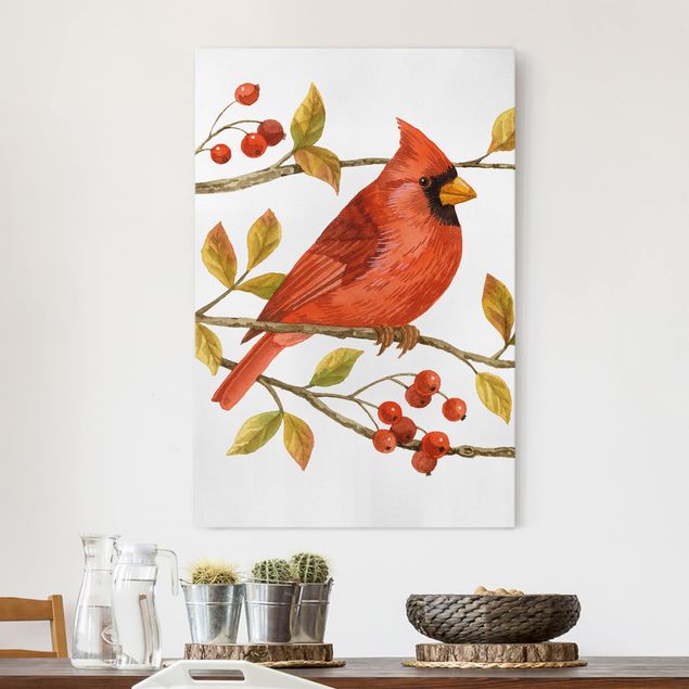 Dekoracja do kuchni Ptaki i jagody - Czerwony kardynał