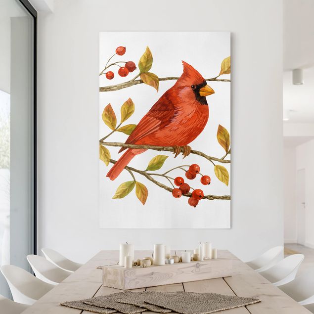 Obrazy nowoczesne Ptaki i jagody - Czerwony kardynał