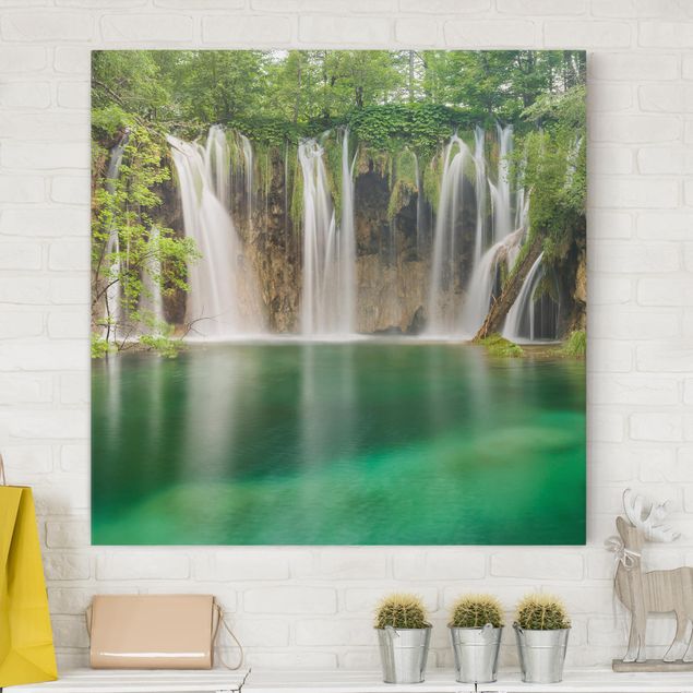 Nowoczesne obrazy do salonu Wodospad Plitwickie Jeziora