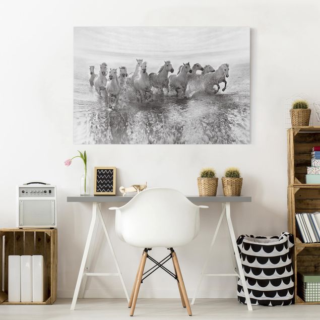 Obrazy nowoczesny Białe konie w morzu