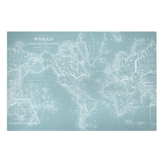 Obraz mapa świata Mapa świata w kolorze lodowego błękitu