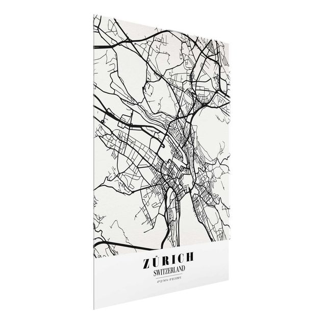 Obrazy na szkle powiedzenia Mapa miasta Zurych - Klasyczna