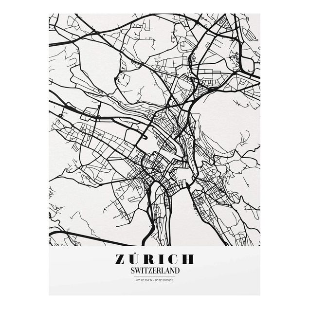 Obrazy do salonu Mapa miasta Zurych - Klasyczna