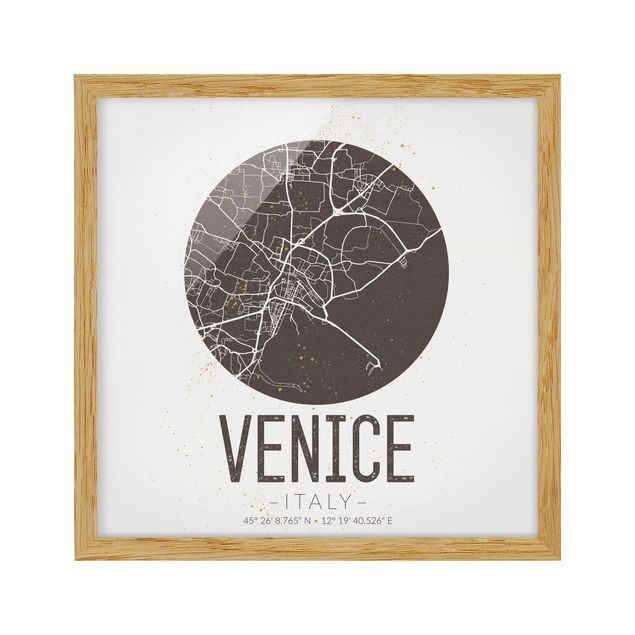Obrazy w ramie do łazienki Mapa miasta Wenecja - Retro