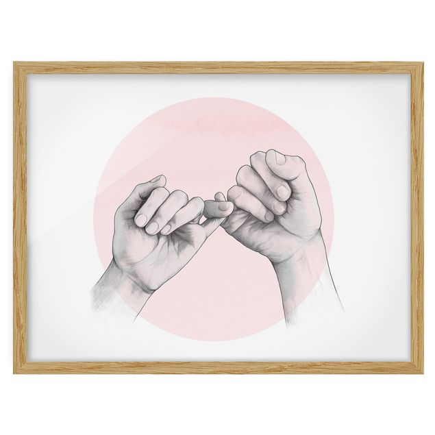 Obrazy w ramie do kuchni Ilustracja dłoni Przyjaźń Koło Różowy Biały