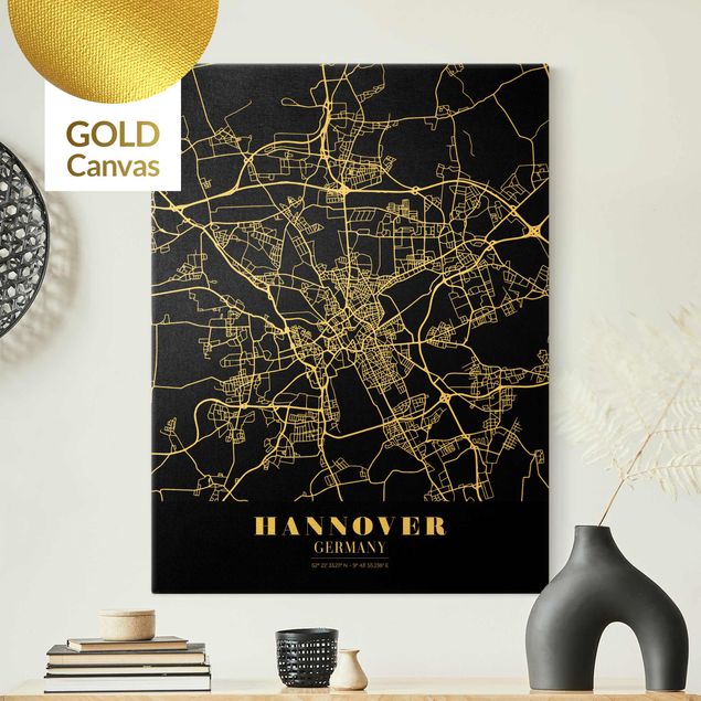 Nowoczesne obrazy Mapa miasta Hanower - Klasyczna czerń