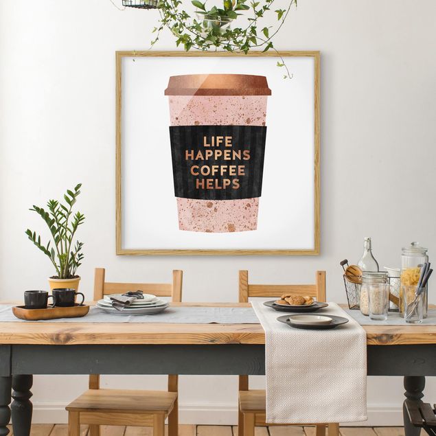 Obrazy kawa Life Happens Coffee Helps Złoto
